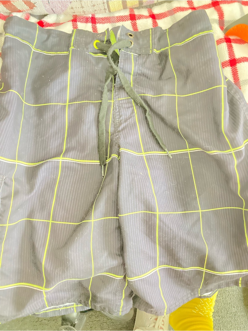 Men's black  Swim Trunks with Neon Grid